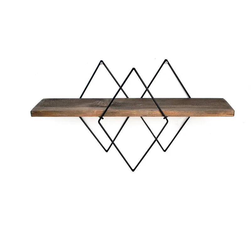 Raft decorativ de perete, nuc-negru, 60 cm, design geometric modern [7]