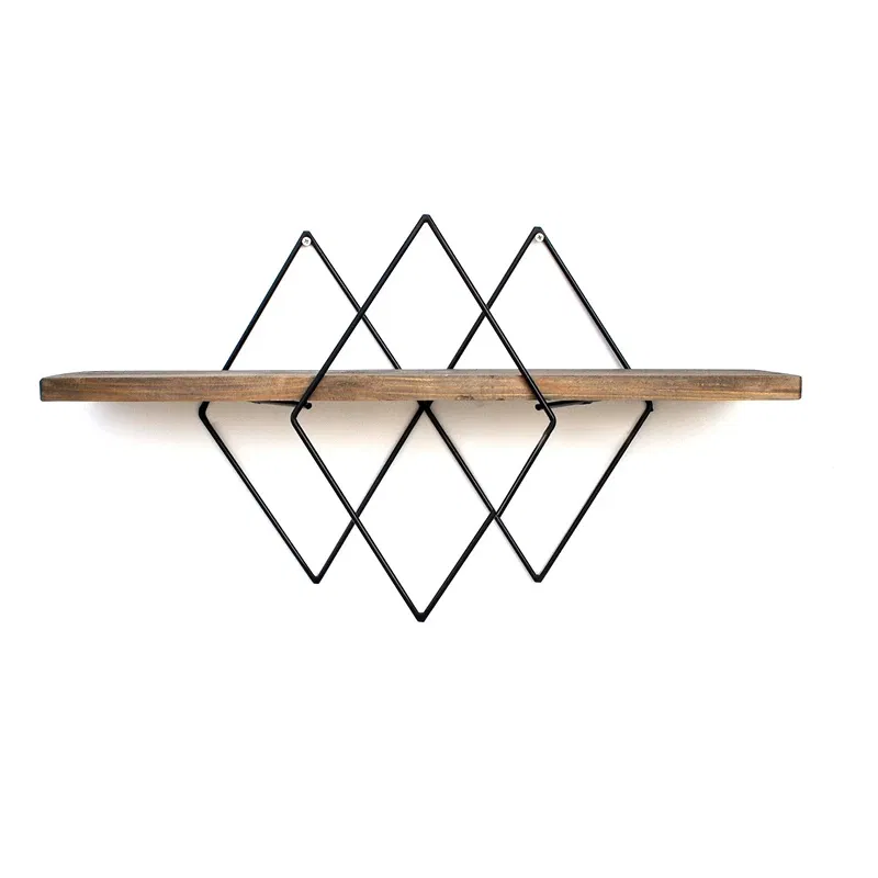 Raft decorativ de perete, nuc-negru, 60 cm, design geometric modern [8]