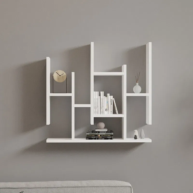 Raft perete alb geometric, polite multiple pentru decoratiuni [2]