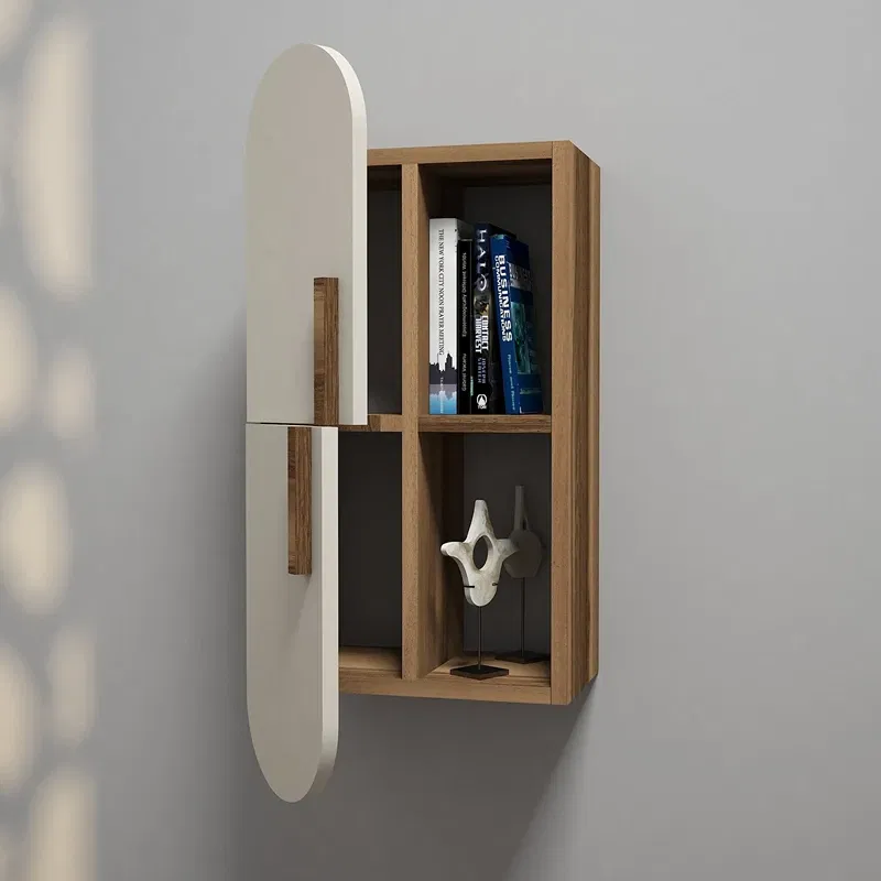 Raft suspendat Rose, design modern, nuc si crem, cu usa si rafturi, 60 cm [1]