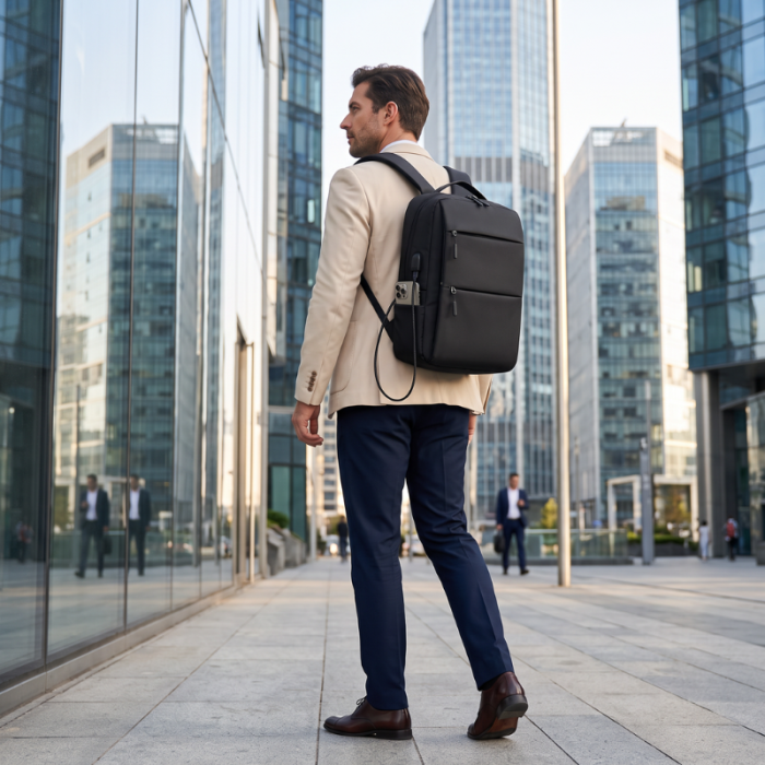 Rucsac calatorie si laptop 15.6 inch Gentleman Tech cu Port USB, 42x30x12 cm, Bagaj de mana gratuit avion WizzAir/Ryanair, Material impermeabil Oxford, Negru [1]