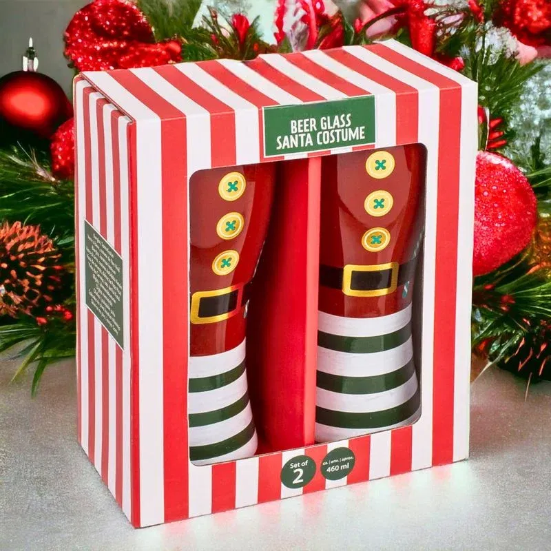 Set 2 pahare bere, costumul lui Mos Craciun [3]