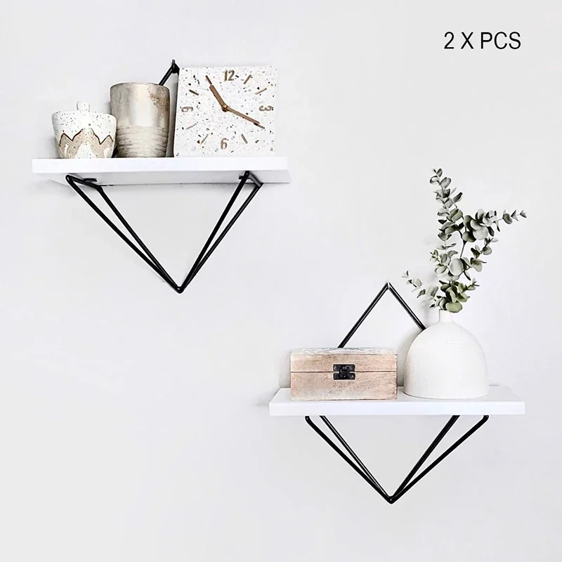 Set 2 rafturi de perete alb-negru, 22 cm, cadru metalic geometric [4]