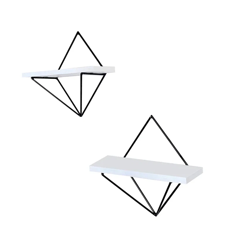 Set 2 rafturi de perete alb-negru, 22 cm, cadru metalic geometric [3]