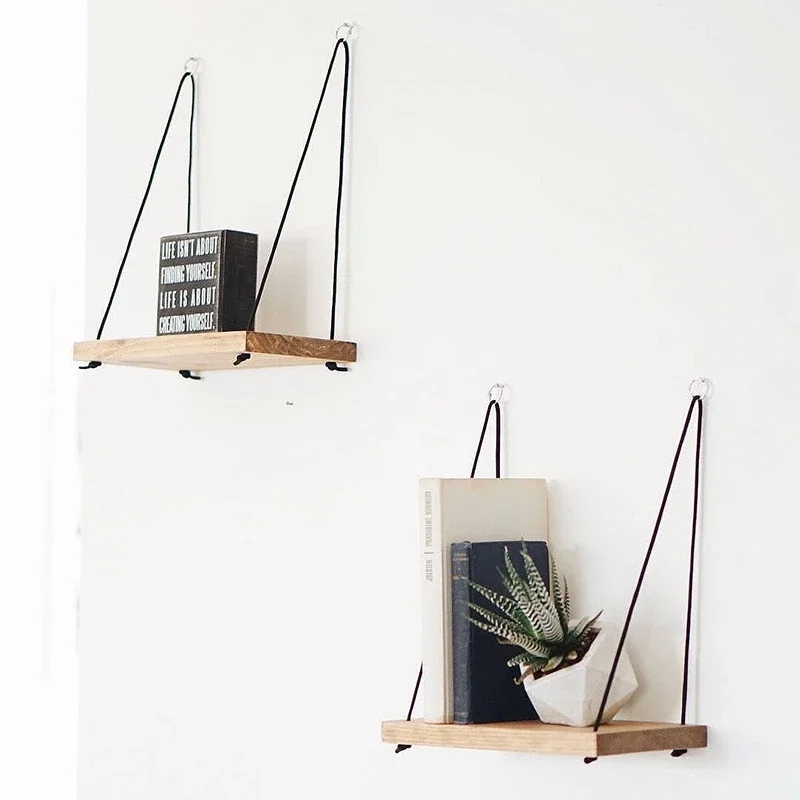 Set 2 rafturi de perete, nuc, 40 cm, design modern cu suport metalic [3]