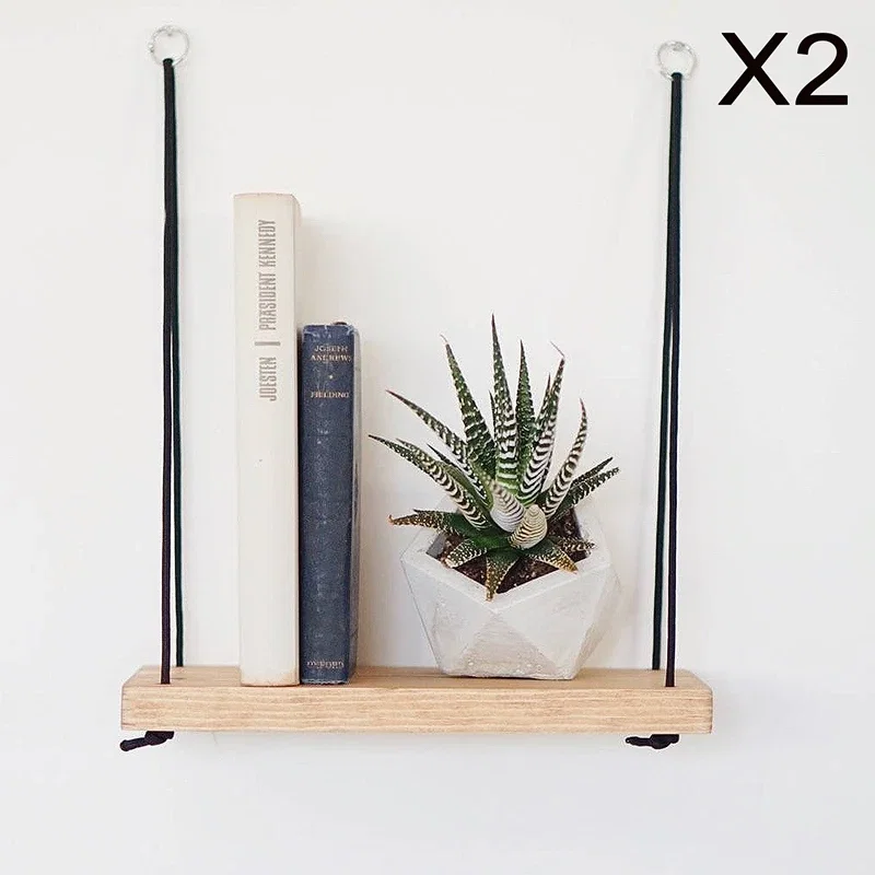 Set 2 rafturi de perete, nuc, 40 cm, design modern cu suport metalic [2]