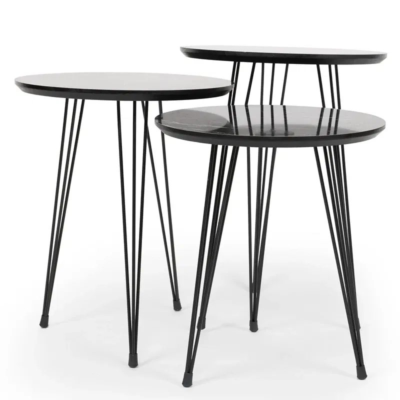 Set 3 masute rotunde Siyah gri-negru, design modern, picioare metalice [7]