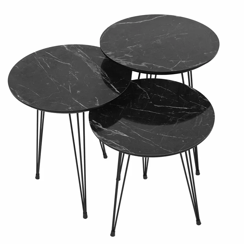 Set 3 masute rotunde Siyah gri-negru, design modern, picioare metalice [5]