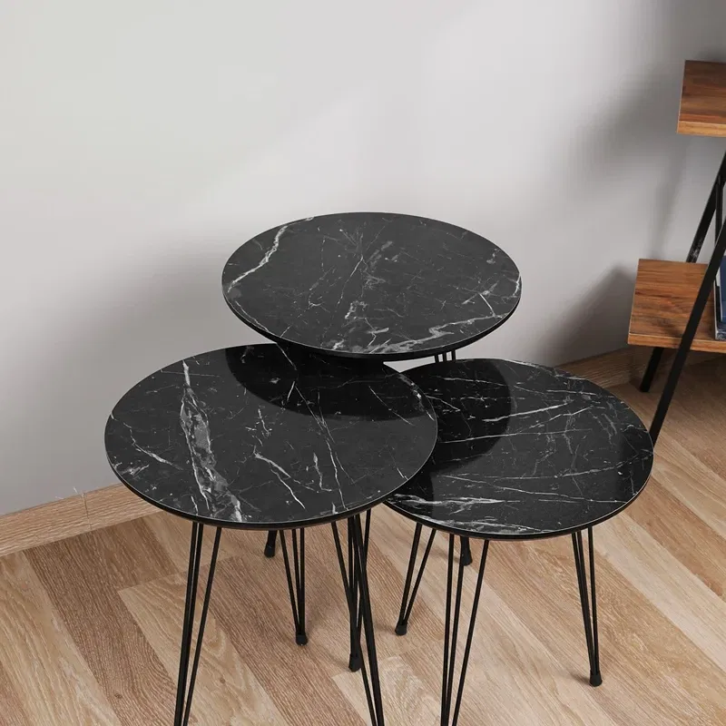 Set 3 masute rotunde Siyah gri-negru, design modern, picioare metalice [1]