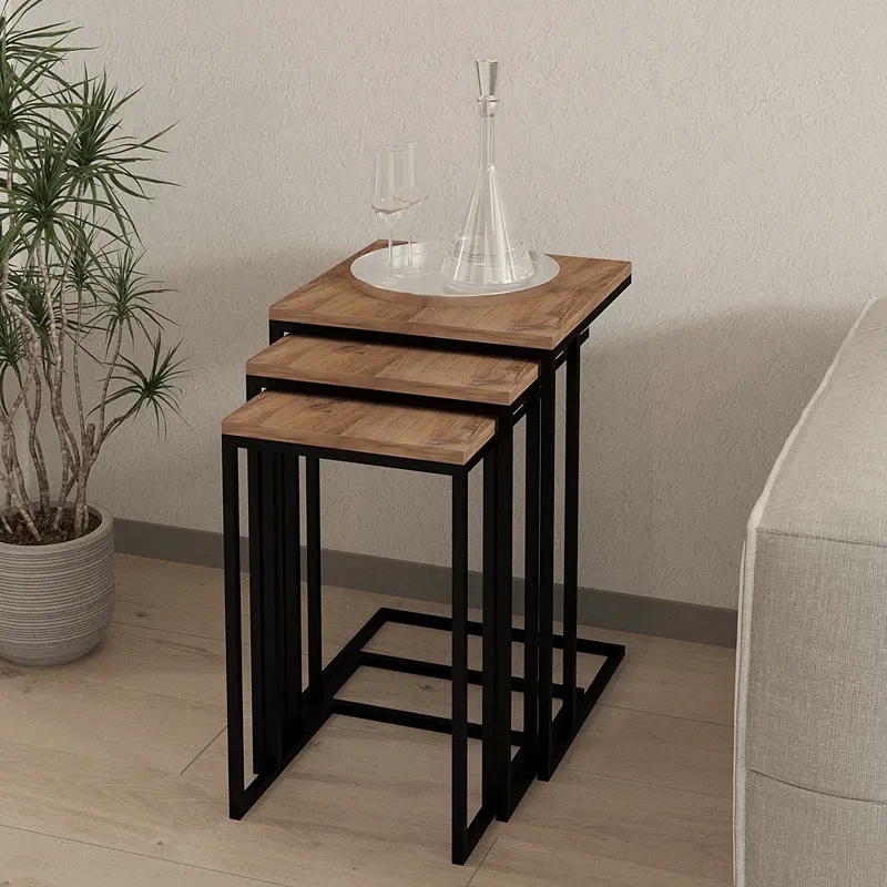 Set 3 masute Stoli, stejar atlantic, design industrial, 61,8 cm [3]