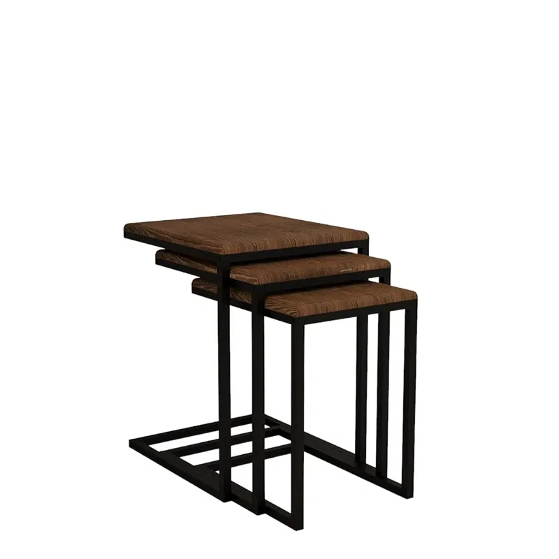 Set 3 masute suprapuse Ege, nuc, design clasic, picioare metalice, 46 cm [3]