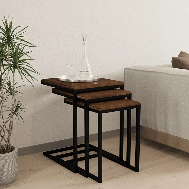 Set 3 masute suprapuse Ege, nuc, design clasic, picioare metalice, 46 cm [2]