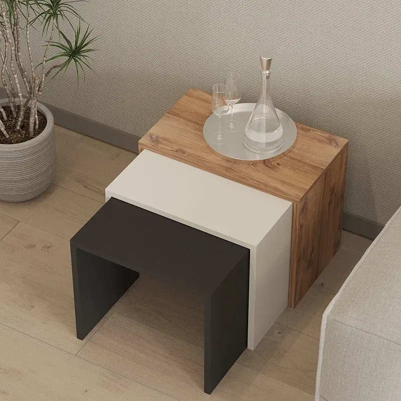 Set 3 masute suprapuse Gul, antracit, stejar si alb, design modern, 46 cm [1]