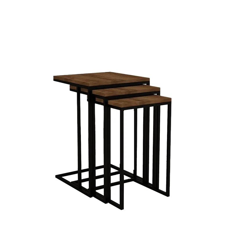 Set 3 masute suprapuse Pino, nuc si negru, design industrial, 60 cm [4]