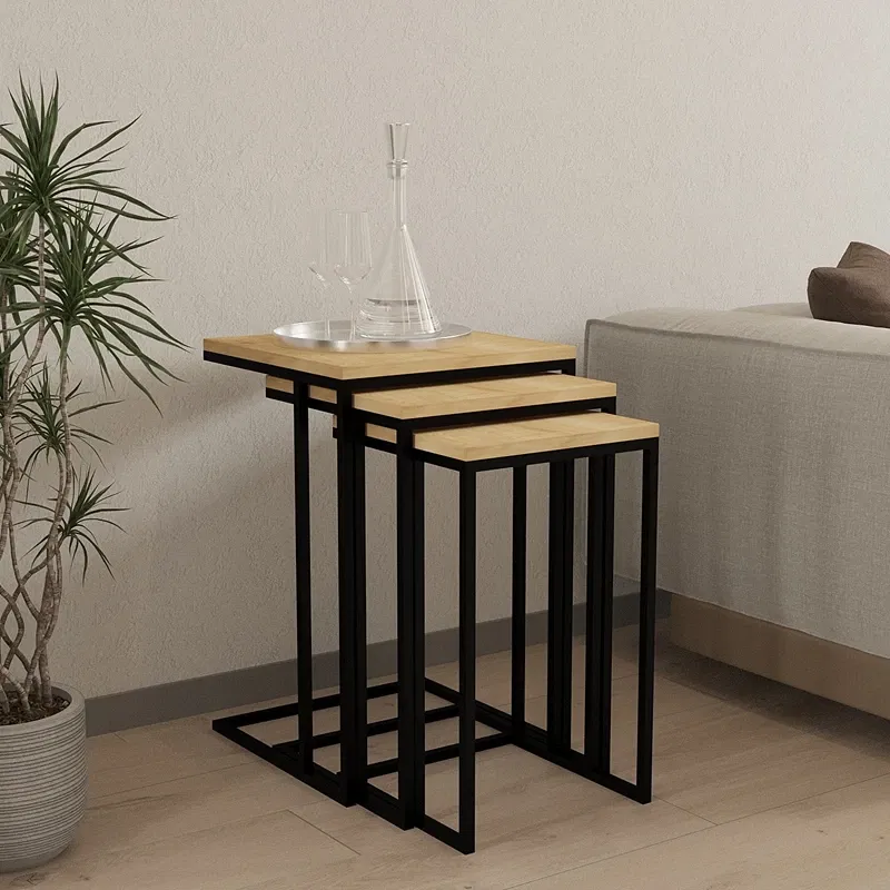 Set 3 masute suprapuse Roma, negru safir, design industrial, 61,8 cm [2]