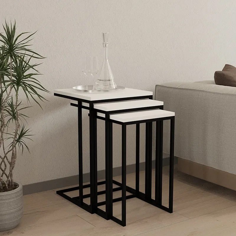 Set 3 masute suprapuse Venedik, alb si negru, design modern, 61,8 cm [3]