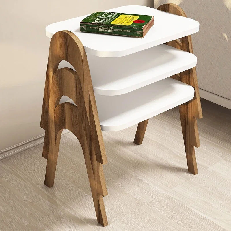 Set 3 mese suprapuse Paris, design elegant, alb si nuc, structura compacta, 48 cm [3]