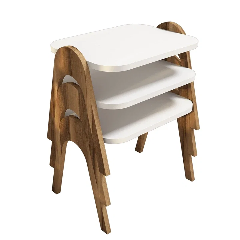 Set 3 mese suprapuse Paris, design elegant, alb si nuc, structura compacta, 48 cm [2]