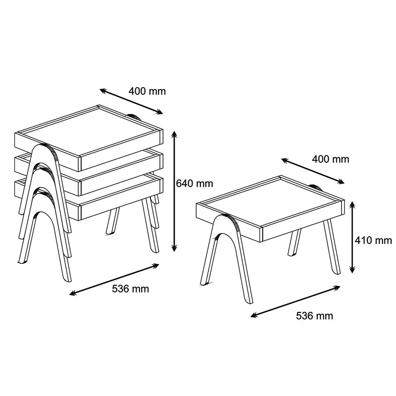 Set 3 mese suprapuse Roma, design minimalist, alb si nuc, structura stabila, 53 cm [5]