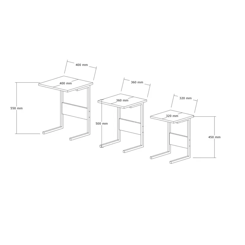 Set 3 mese suprapuse Sali, design modern, negru si antracit, picioare metalice, 40 cm [4]