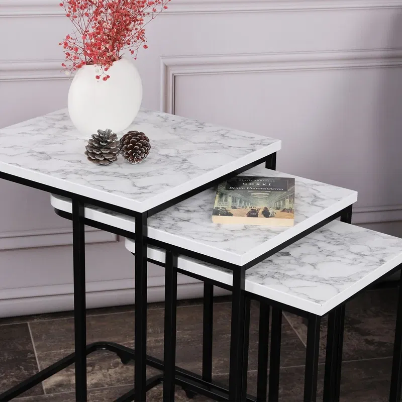 Set 3 mese suprapuse Zigon, alb negru, structura metalica [1]