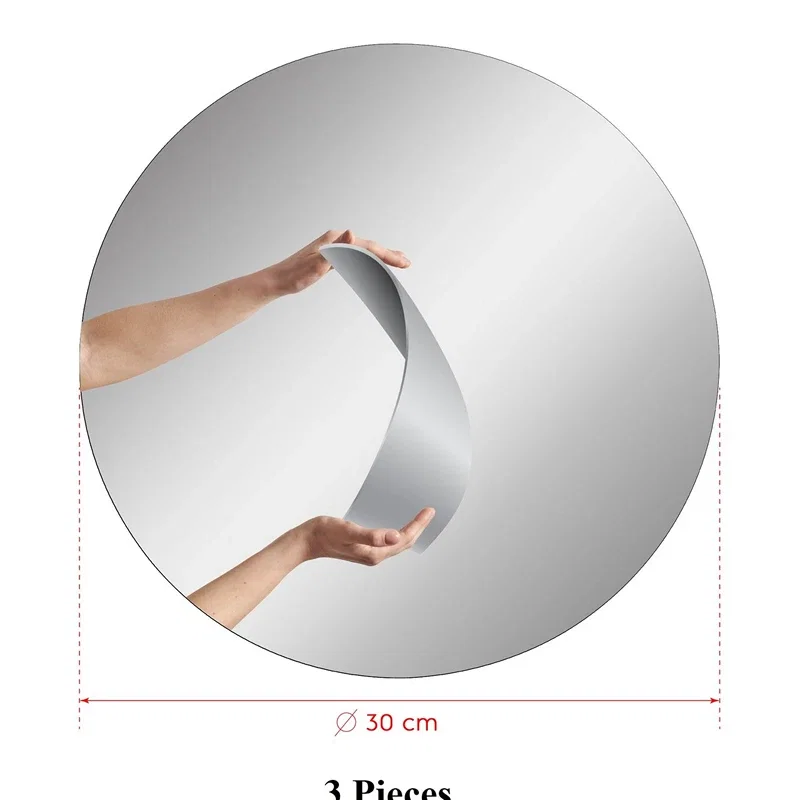 Set 3 oglinzi rotunde, argintii, 30 cm diametru, acrilice, montaj usor [3]