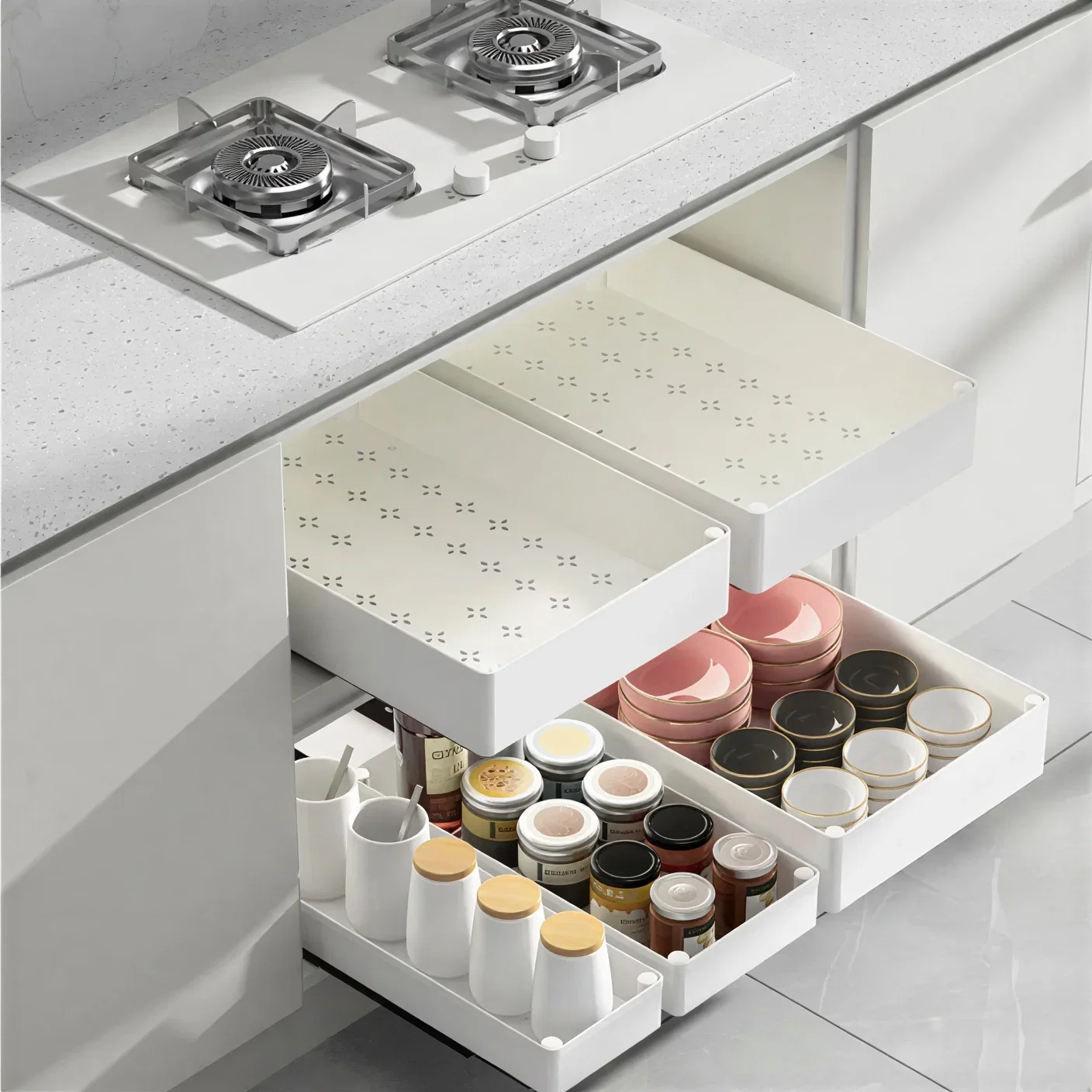 Set 3 sertare glisante soft close, extragere totala [7]