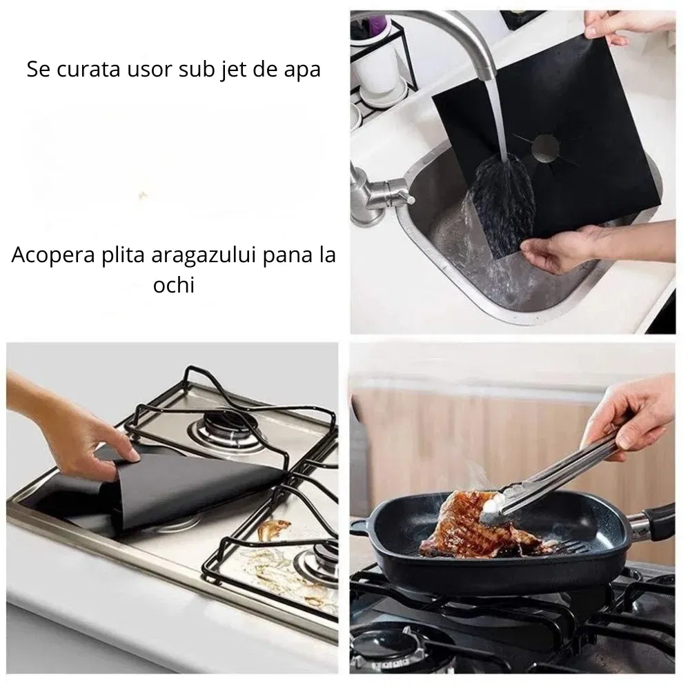 Set 4 folii teflon pentru aragaz reutilizabile si lavabile [5]