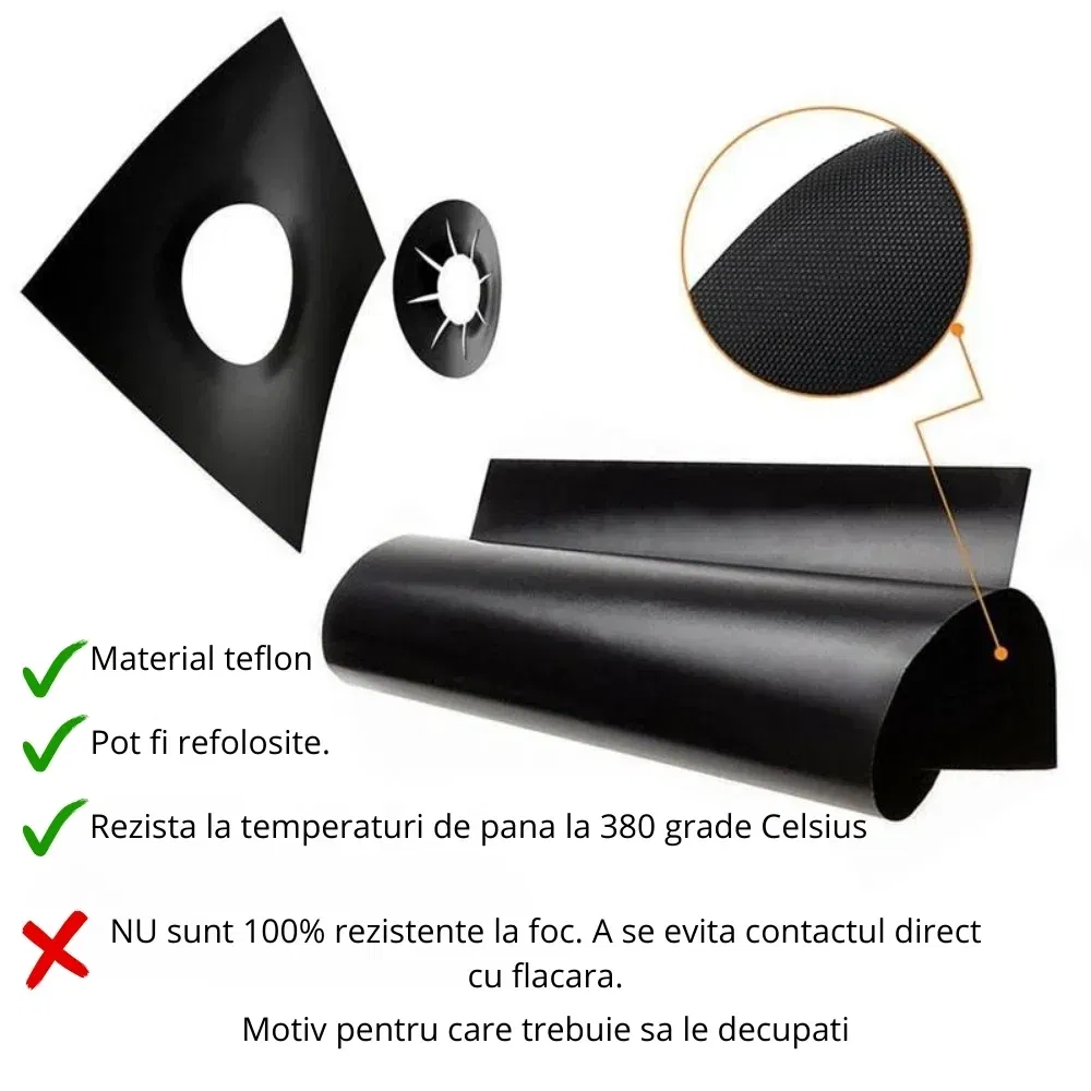 Set 4 folii teflon pentru aragaz reutilizabile si lavabile [10]