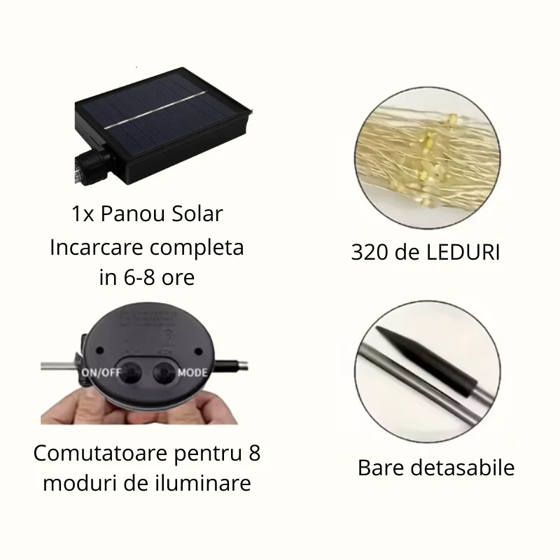 Set 4 lampi solare decorative cu 320 LED-uri, rezistente la apa, IP65 [11]