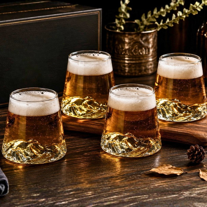 Set 4 pahare de bere cu munte, din sticla borosilicata 250ml, Varful Berarilor [1]