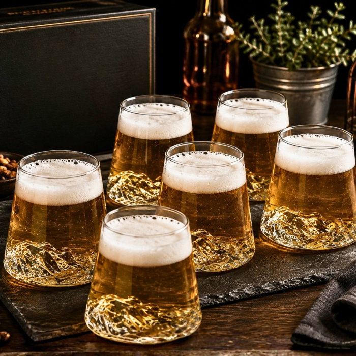 Set 6 pahare de bere cu munte, din sticla borosilicata 250ml, Varful Berarilor [1]