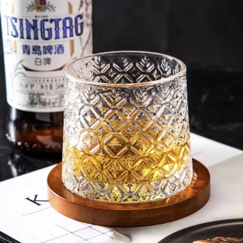 Set 6 pahare whiskey Ice Flower cu baza din lemn [6]