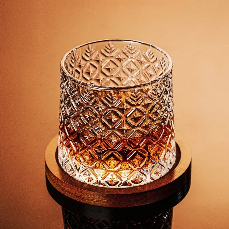 Set 6 pahare whiskey Ice Flower cu baza din lemn [11]