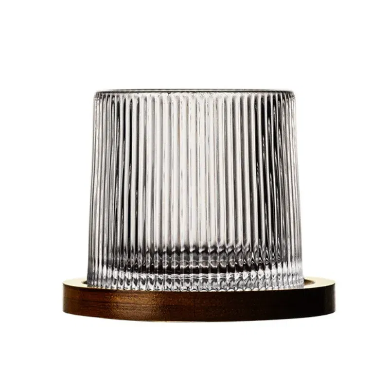 Set 6 Pahare whiskey Stripes cu baza din lemn [10]