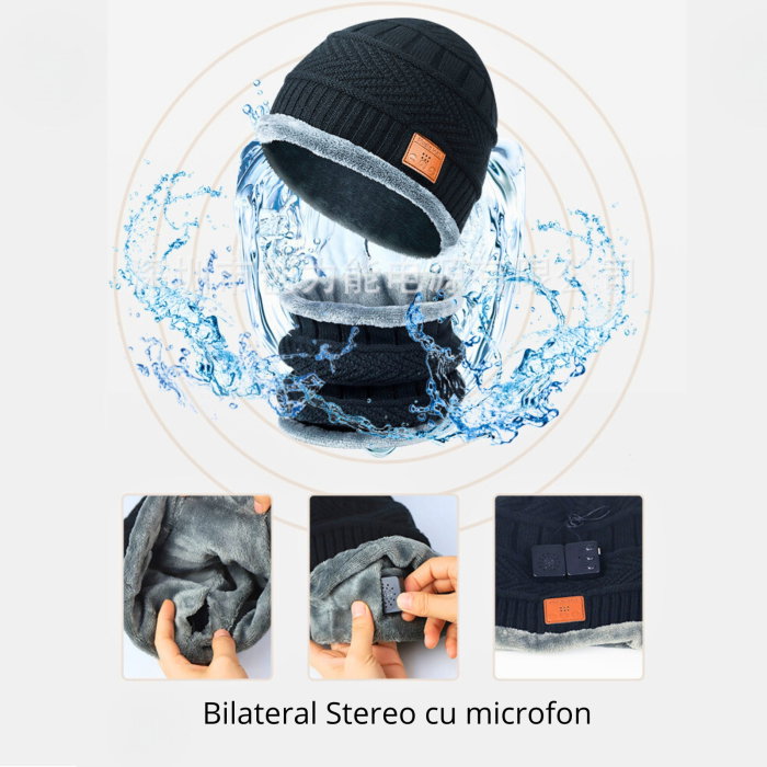 Set Caciula smart cu casti Bluetooth guler si manusi [3]