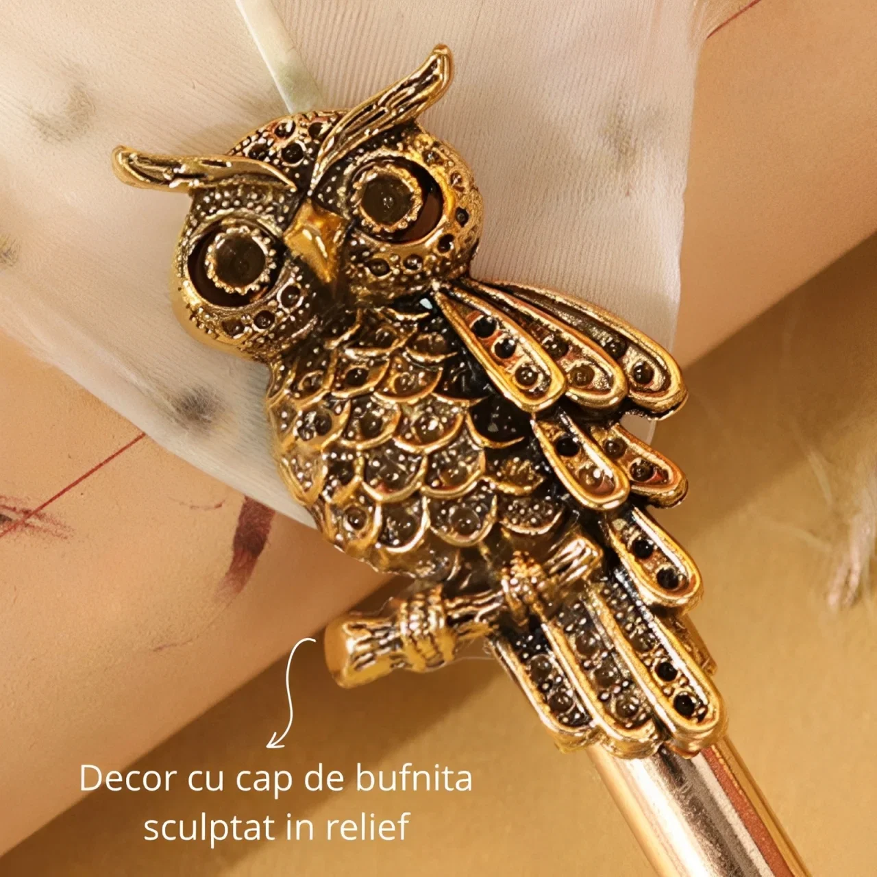 Set cadou Caligrafie cu Pana alba cu Bufnita, Cerneala si Set Sigiliu, 7 piese [9]