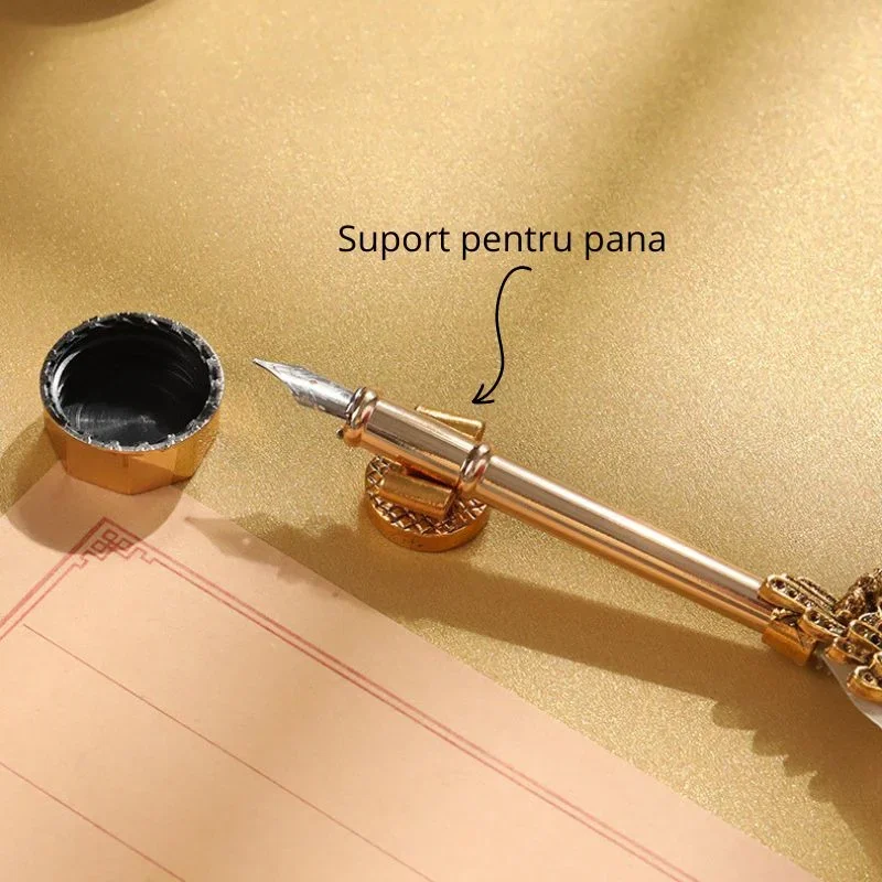 Set cadou Caligrafie cu Pana alba cu Bufnita, Cerneala si Set Sigiliu, 7 piese [7]