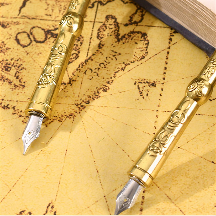 Set cadou Caligrafie cu Pana verde tip paun, Cerneala si Cutie Vintage, 3 piese [4]