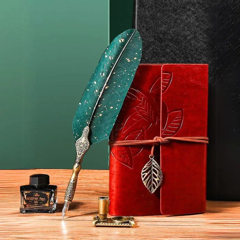 Set cadou Caligrafie Vintage cu Jurnal si Pana Verde [7]