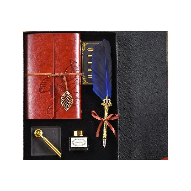 Set cadou Caligrafie Vintage cu Pana albastra , Jurnal si Suport pentru stilou, 9 piese [6]