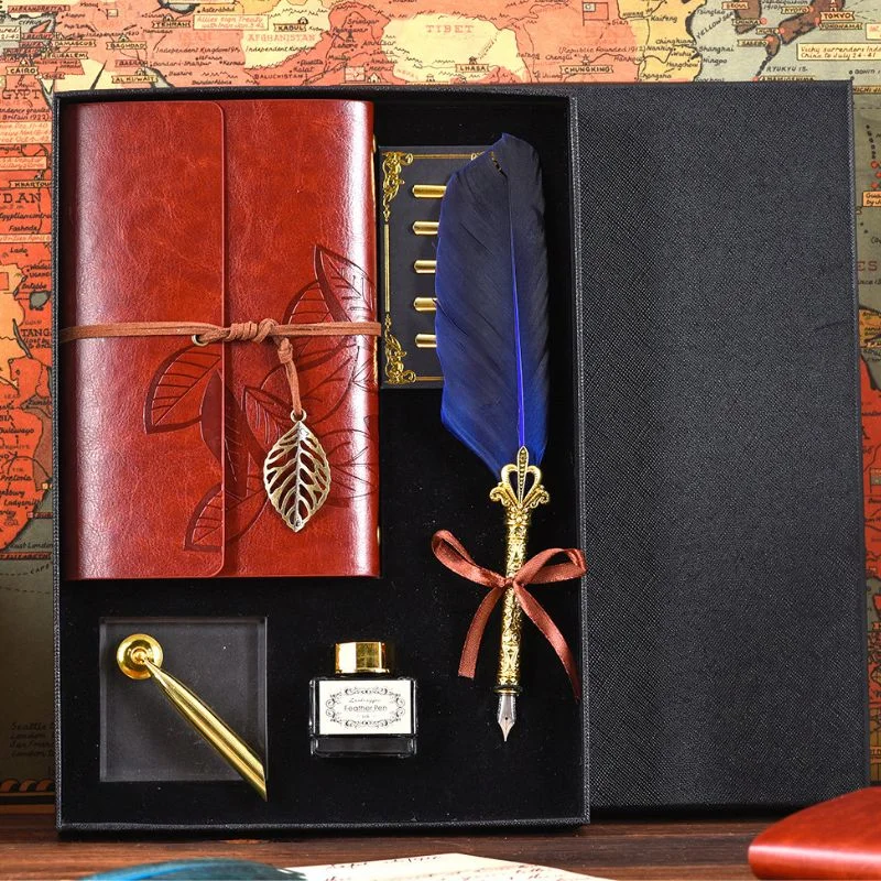 Set cadou Caligrafie Vintage cu Pana albastra , Jurnal si Suport pentru stilou, 9 piese [5]