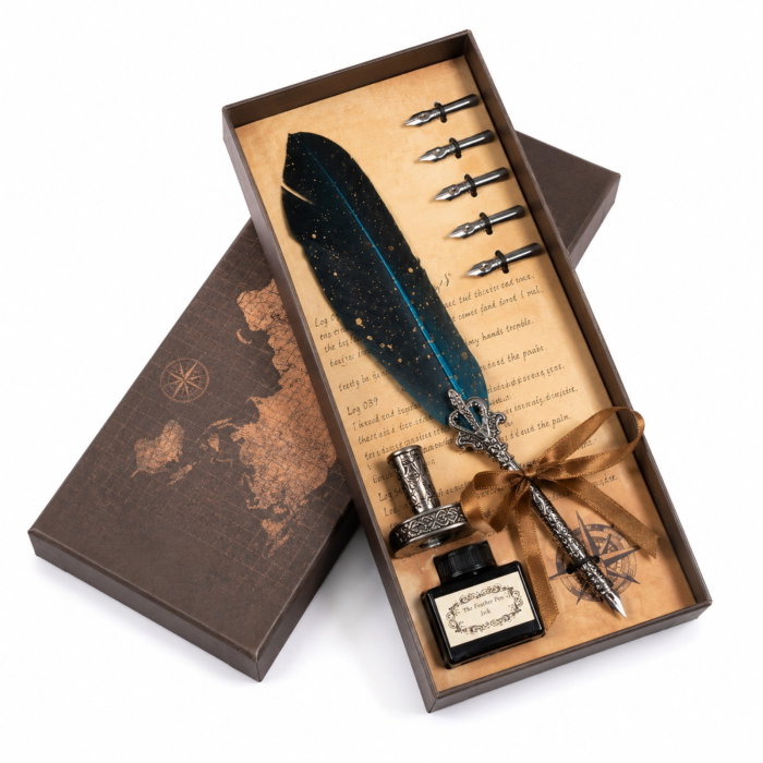Set cadou Caligrafie Vintage cu Pana albastra si Cerneala si Accesorii, 7 piese [8]