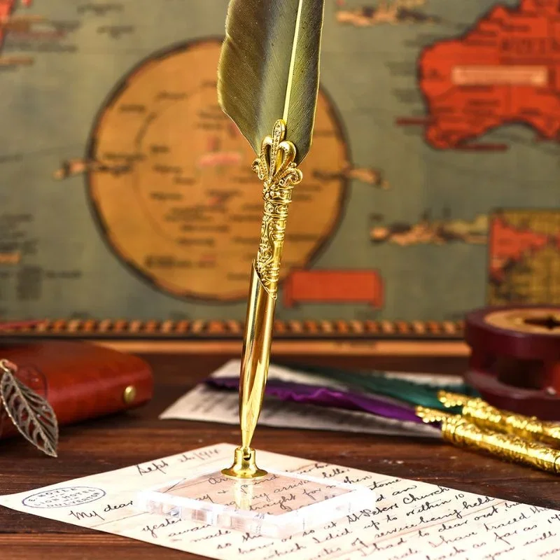 Set cadou Caligrafie Vintage cu Pana aurie, Jurnal si Suport pentru stilou, 9 piese [2]