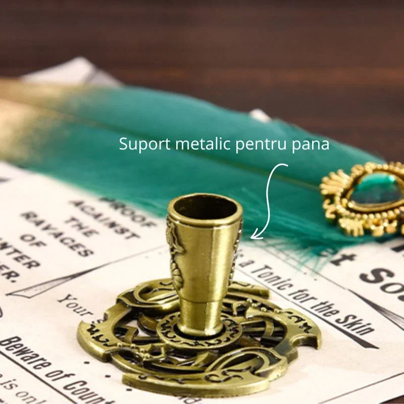 Set cadou Caligrafie Vintage cu Pana bicolora auriu albastru si Accesorii pentru Sigiliu, 5 piese [7]