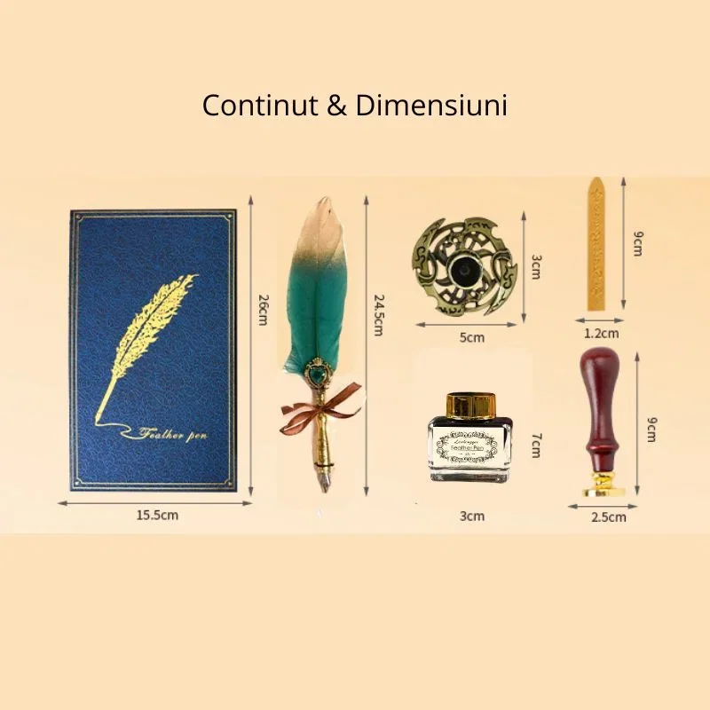 Set cadou Caligrafie Vintage cu Pana bicolora auriu verde si Accesorii pentru Sigiliu, 5 piese [9]
