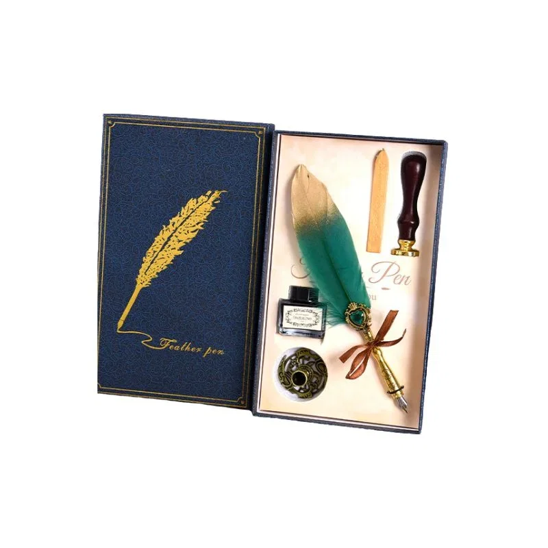 Set cadou Caligrafie Vintage cu Pana bicolora auriu verde si Accesorii pentru Sigiliu, 5 piese [5]