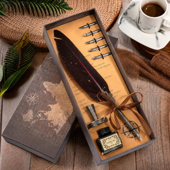 Set cadou Caligrafie Vintage cu Pana rosie si Cerneala si Accesorii, 7 piese [3]
