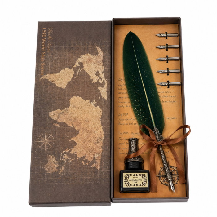 Set cadou Caligrafie Vintage cu Pana verde si Cerneala si Accesorii, 7 piese [8]