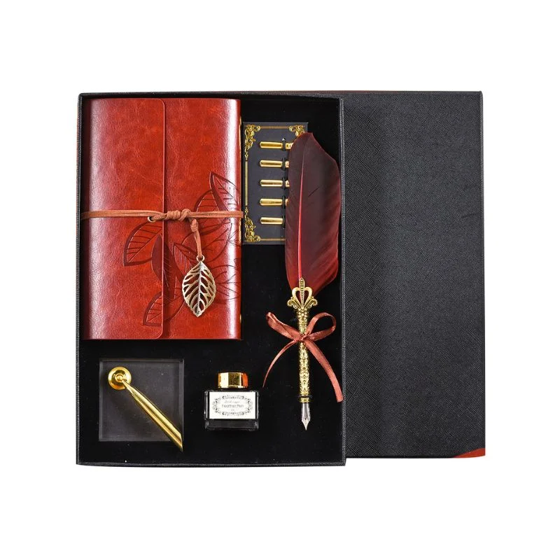 Set cadou Caligrafie Vintage cu Pana rosie, Jurnal si Suport pentru stilou, 9 piese [6]